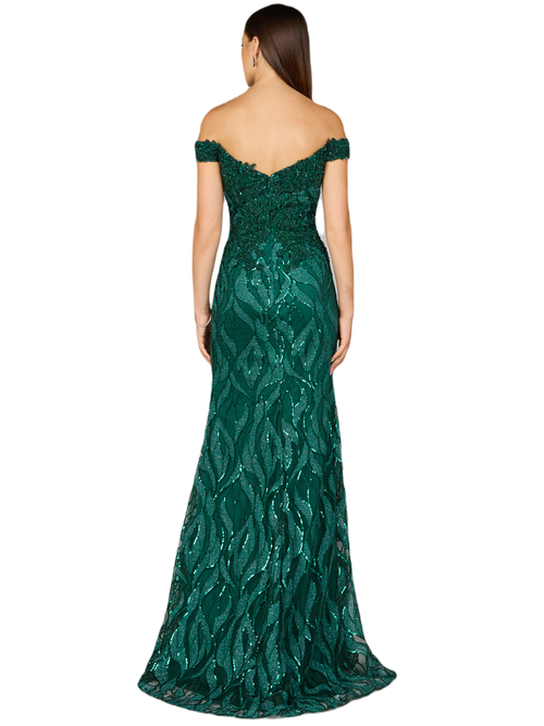 Lara New York Off Shoulder, Mermaid Lace Gown In Green