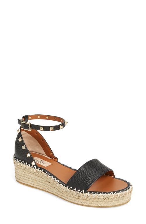 Shop Valentino Garavani Rockstud Espadrille Platform Wedge Sandal In Nero/light Cuir