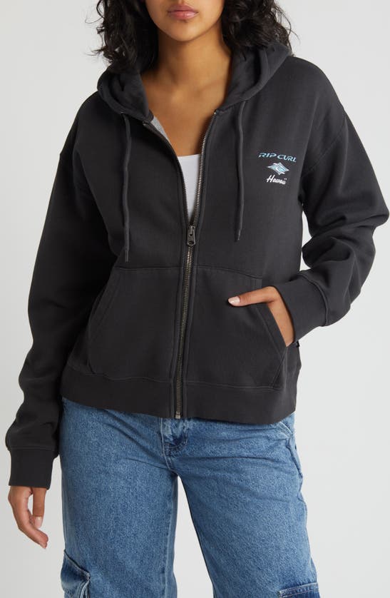 Shop Rip Curl Vacation Oversize Full Zip Hoodie In Hawaii Washed Black