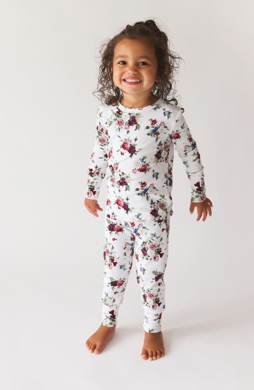 Shop Posh Peanut Kids' Philippa Floral Fitted Two-piece Pajamas In Open White