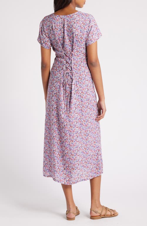 Lucky Brand Print Button Front Midi Dress In Lavender Multi