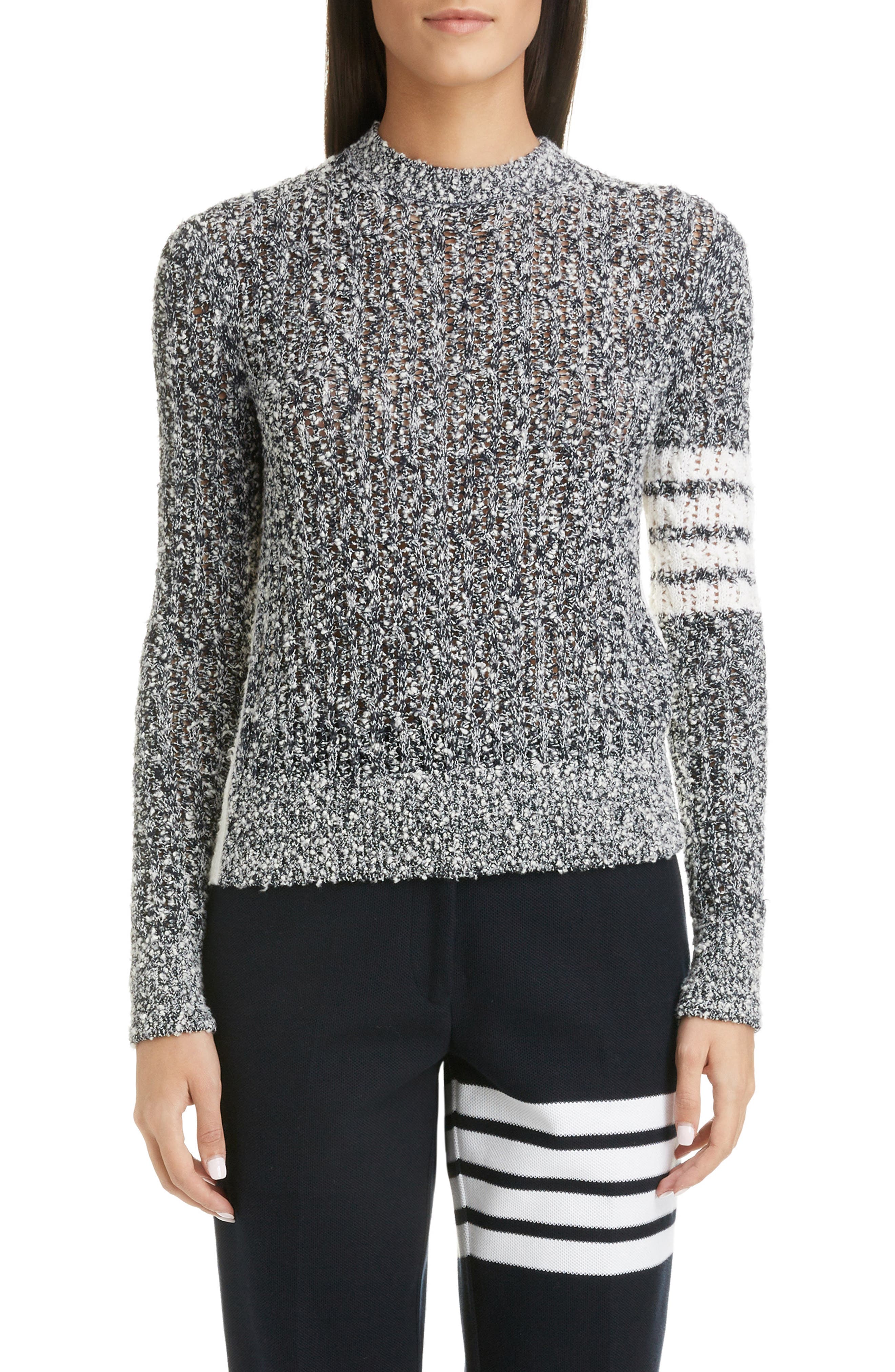 Thom Browne 4-Bar Bicolor Wool Blend Sweater, 6 IT - Blue
