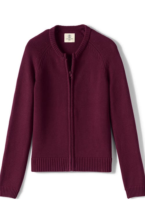 Shop Lands' End School Uniform Girls Cotton Modal Zip-front Cardigan Sweater In Burgundy