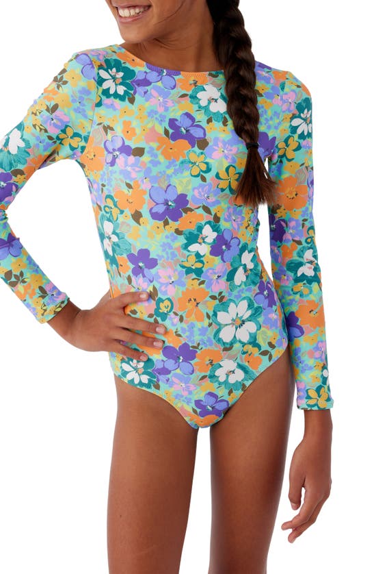 O'neill Kids' Sami Floral Twist Back One-piece Rashguard Swimsuit In Multi Colored