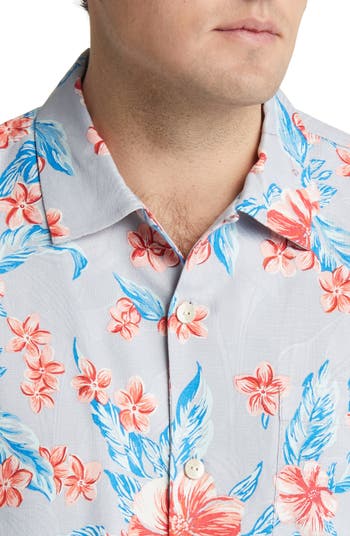 Tommy Bahama Harbour Island Hibiscus Short Sleeve Silk Button-Up Camp Shirt, Size X-Large - Marble Cream at Nordstrom Rack