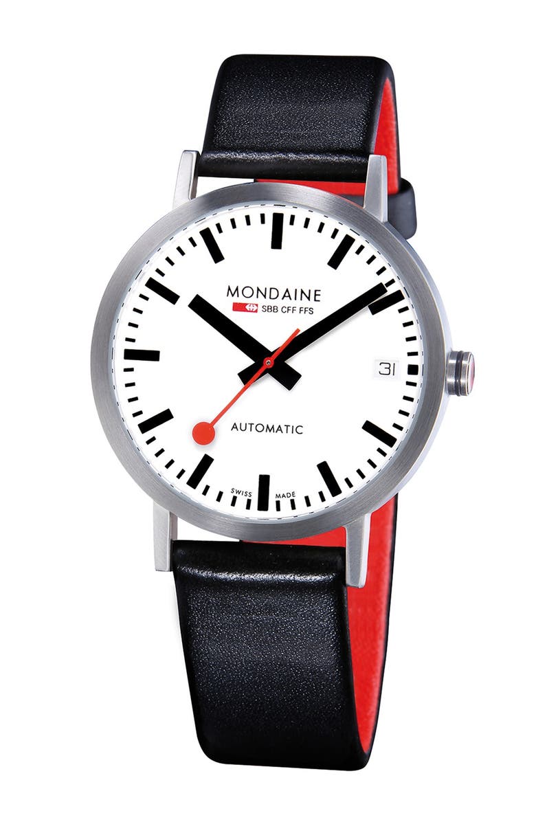 Mondaine 'Classic' Automatic Leather Strap Watch, 33mm | Nordstrom