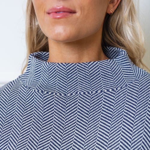 Hope & Henry Organic Mock Neck Sweater In Navy And White Herringbone