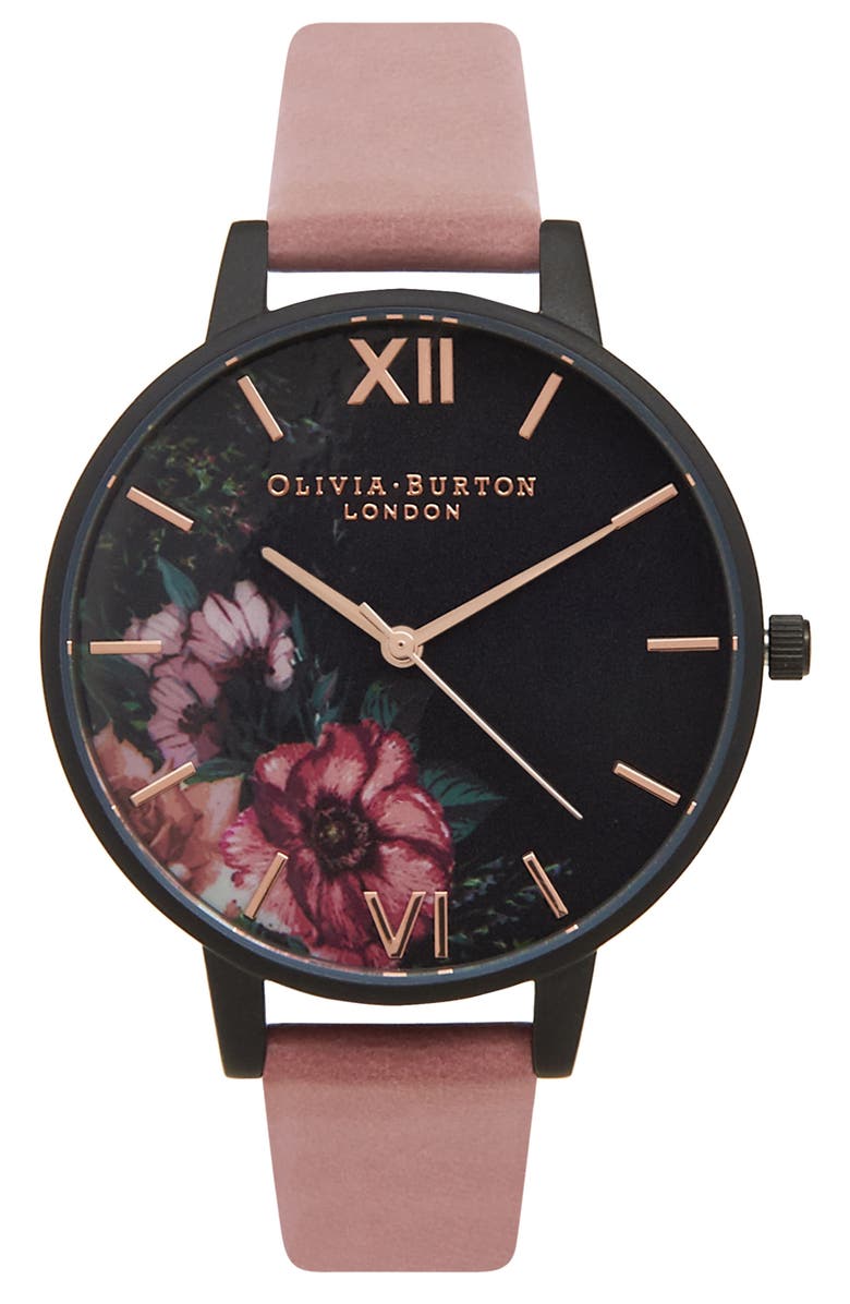 OLIVIA BURTON 'After Dark' Leather Strap Watch, 38mm, Main, color, 998