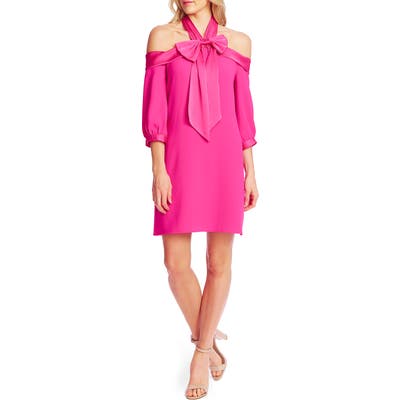 Cece Cold Shoulder Halter Neck Babydoll Dress, Pink