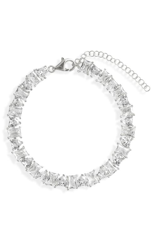 SHYMI Heart & Emerald Cubic Zirconia Tennis Bracelet in Silver/White at Nordstrom, Size 6