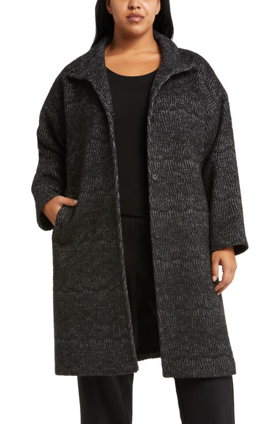 EILEEN FISHER STAND COLLAR JACQUARD COAT