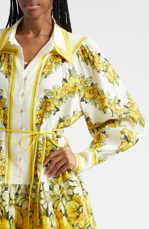 Shop Alemais Gisela Floral Long Sleeve Linen Shirtdress In Yellow