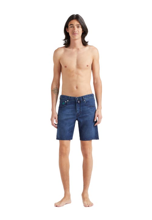 Shop Vilebrequin Tahiti Turtle Denim Shorts In Med Denim W2