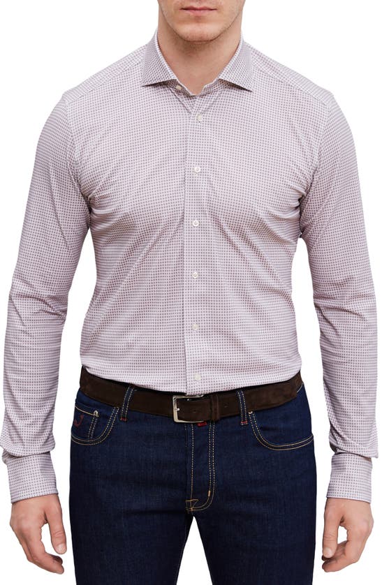 Shop Emanuel Berg 4flex Modern Fit Print Knit Button-up Shirt In Pink