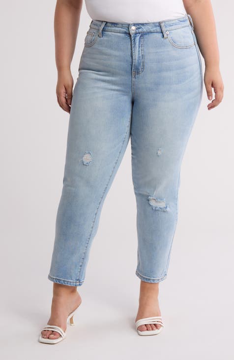 High Waist Straight Leg Ankle Jeans (Plus)