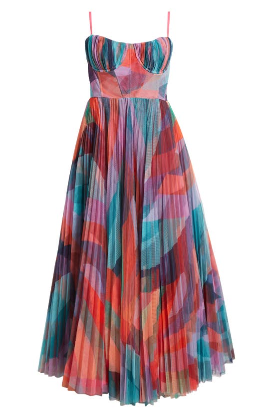 Shop Hutch Amara Floral Bustier Pleated Fit & Flare Dress In Rainbow Waves