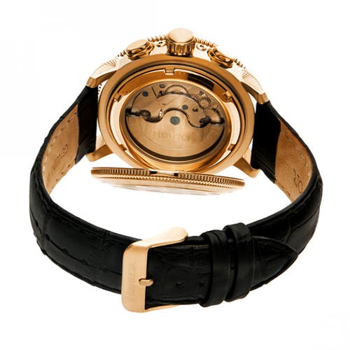 Heritor Automatic Semi-skeleton Leather-band Watch In Rose Gold/black