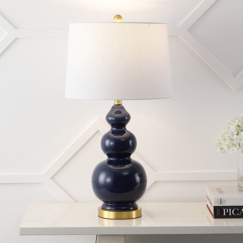 Jonathan Y Bowen Contemporary Transitional Ceramic Gourd Led Table Lamp In Navy