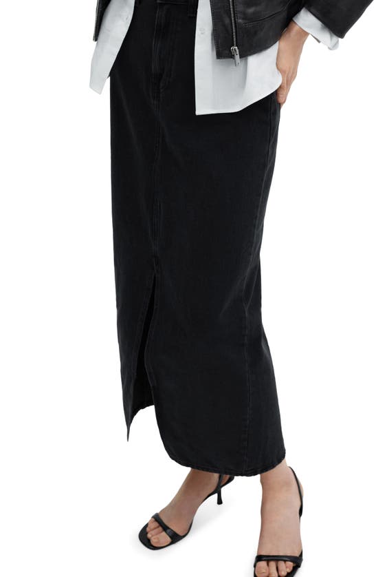 Shop Mango Denim Midi Skirt In Black Denim