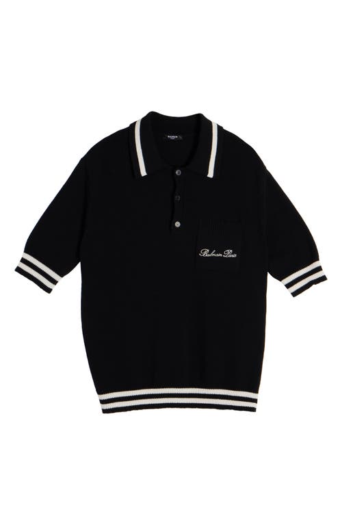 Shop Balmain Signature Logo Cotton Blend Polo In Eer Black/natural
