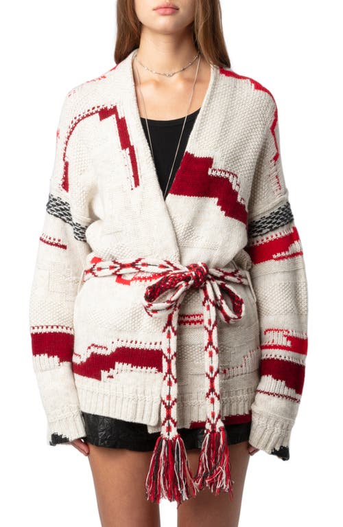 Shop Zadig & Voltaire Stripe Tie Belt Wool & Cashmere Cardigan In Oatmeal