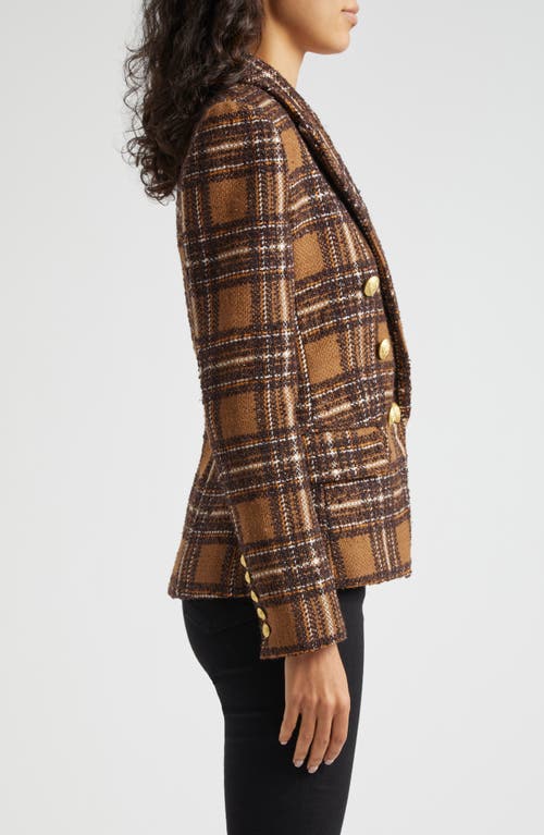 Shop L Agence L'agence Kenzie Double Breasted Blazer In Brown/yellow Plaid