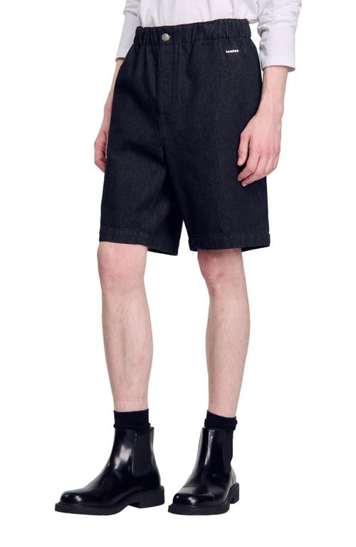 Shop Sandro Raw Denim Bermuda Shorts In Black