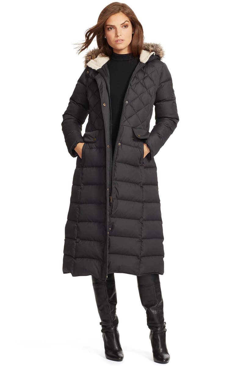 Lauren Ralph Lauren Faux Fur Trim Hooded Long Down & Feather Fill Coat ...