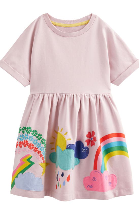 Boden Kids' Appliqué Cotton Blend Sweatshirt Dress In French Pink Weather