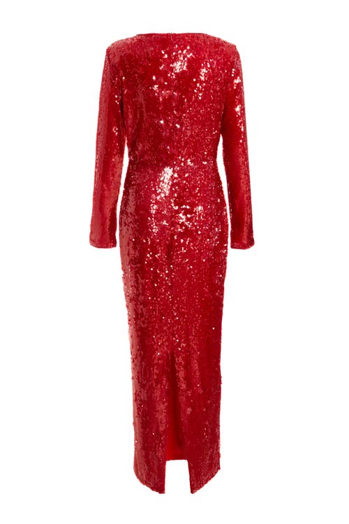 Quiz Sequin Tie Front Maxi Dress In Red