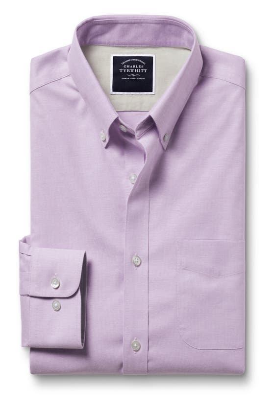 Shop Charles Tyrwhitt Slim Fit Button-down Collar Non-iron Stretch Oxford Shirt In Lavender Purple