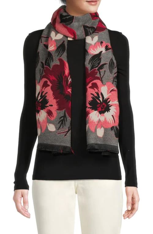 Saachi Floral Reversible Scarf In Red/grey/black