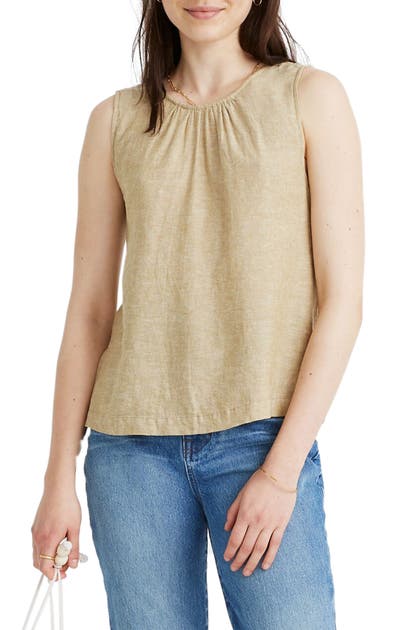 Click to view more detailed imagery on our partner's website Madewell Cinch Back Linen Blend Tank In Bronzed Lichen