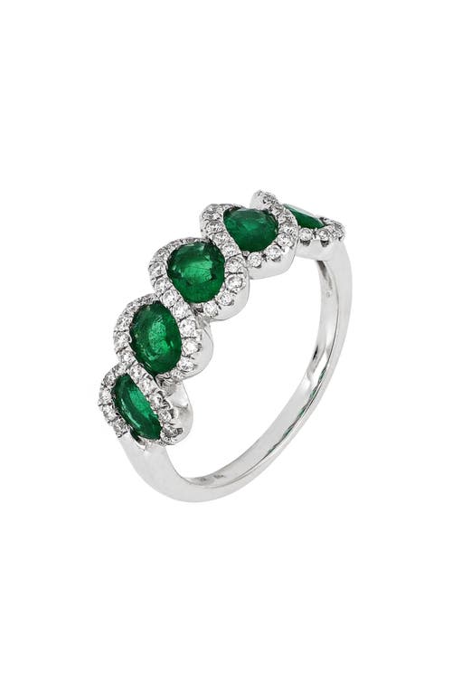 El Mar Emerald & Diamond Statement Band Ring in White Gold