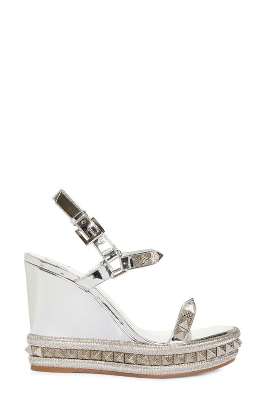 Christian Louboutin Pyraclou Metallic Spike Wedge Sandals In Silver ...