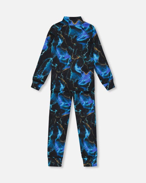 Deux Par Deux Two Piece Thermal Underwear Set Black Printed Storm - Little Kid In Printed Storm