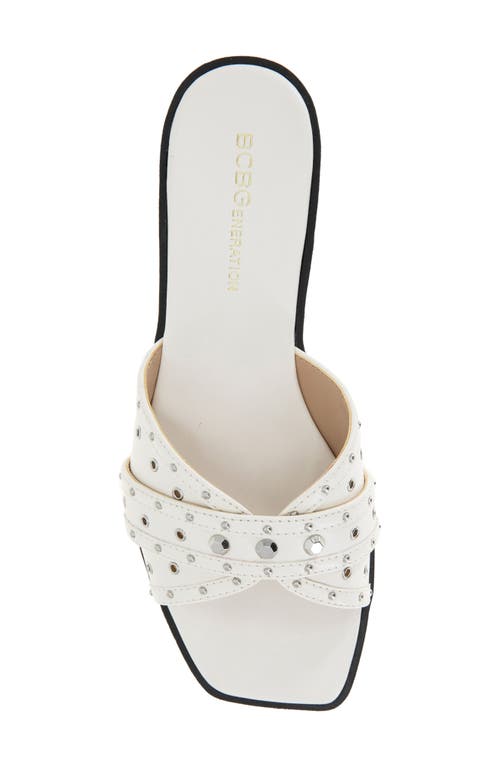 Bcbgeneration Women's Lucca Studded Slide Flat Sandals In Bright White