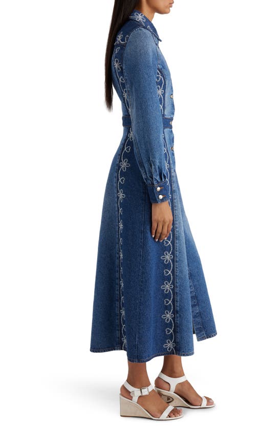 Shop Chloé Embroidered Long Sleeve Denim Shirtdress In Multicolor Blue 1
