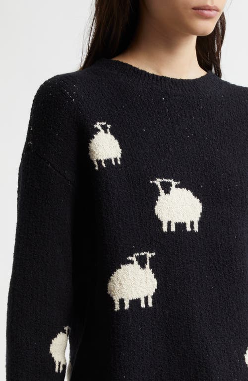 Shop Margaret O'leary Sheep Cotton Blend Crewneck Sweater In Black/ivory