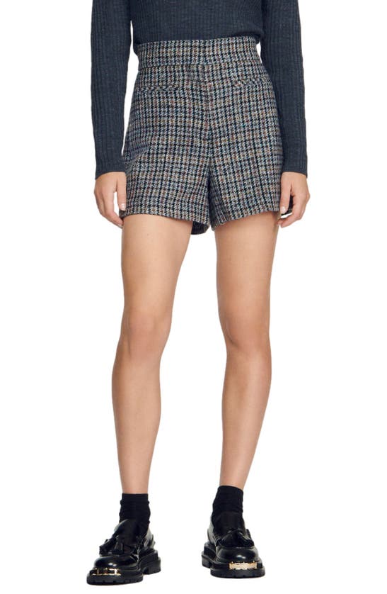 Sandro Bambin Houndstooth Shorts In Blu / Beige