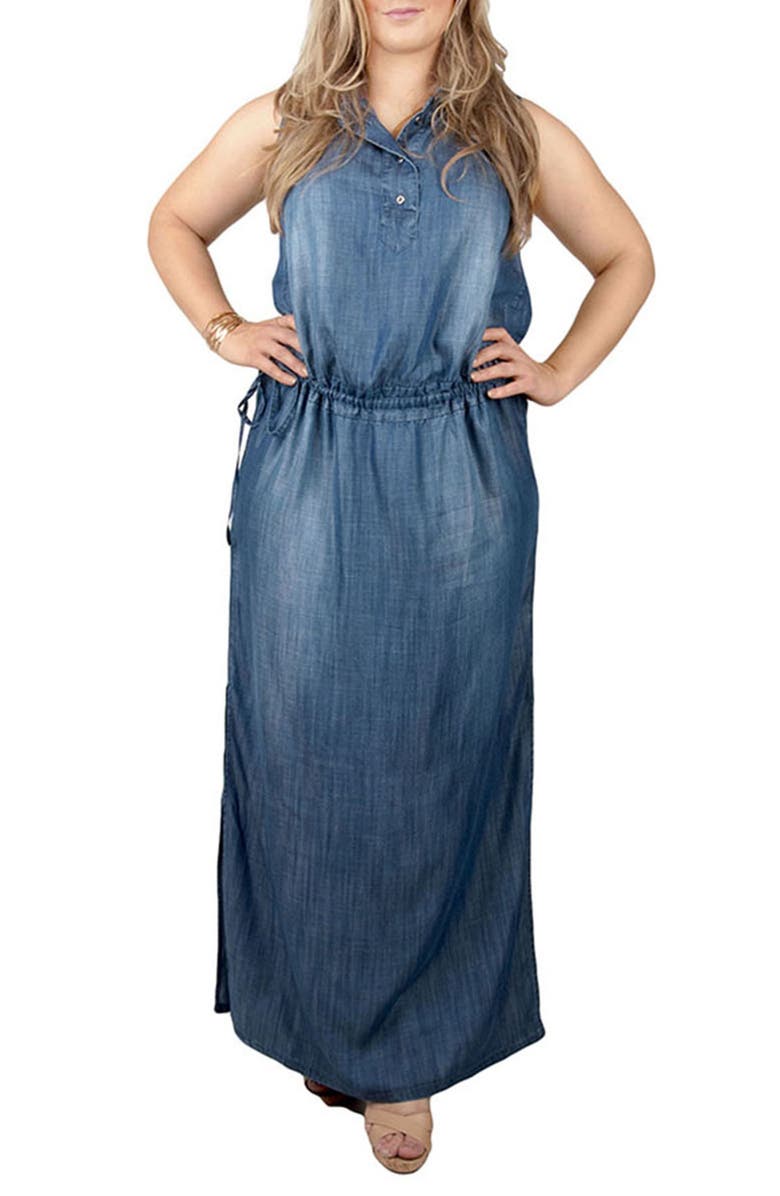 Standards & Practices Makayla Denim Drawstring Maxi Dress (Plus Size ...