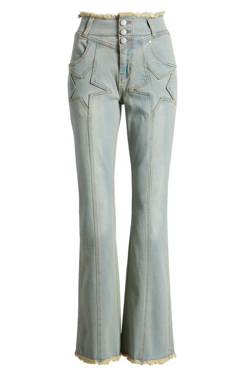 Shop Ptcl Star High Waist Raw Hem Bootcut Jeans In Light Blue