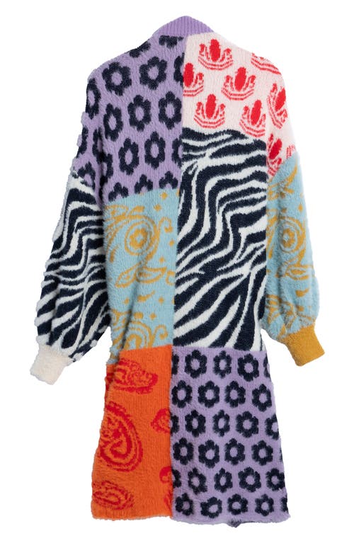 Saachi Multi Print Longline Cardigan In Purple Multi
