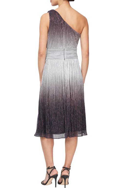 Shop Sl Fashions Metallic Ombré One-shoulder Cocktail Dress In Black Silver