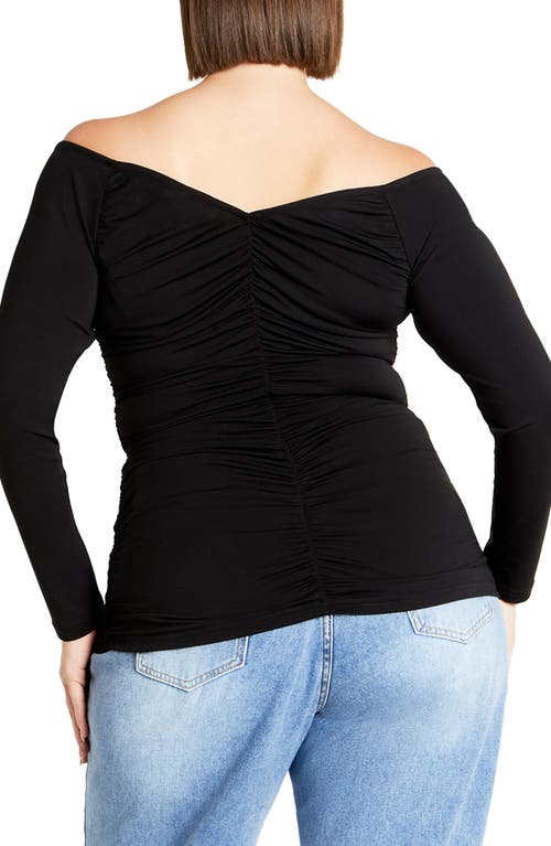 City Chic Sally Ruched Off The Shoulder Top In Black