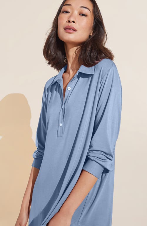 Shop Eberjey Gisele Long Sleeve Sleep Shirt In Wedgewood Blue/ivory