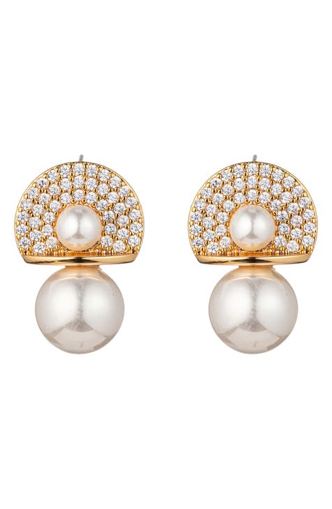 Aurora CZ & Glass Pearl Earrings