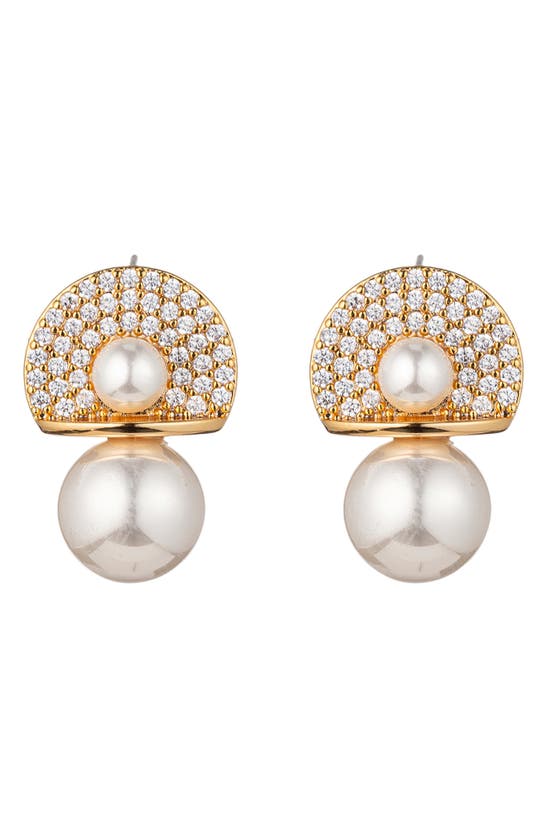 Eye Candy Los Angeles Aurora Cz & Glass Pearl Earrings In Gold