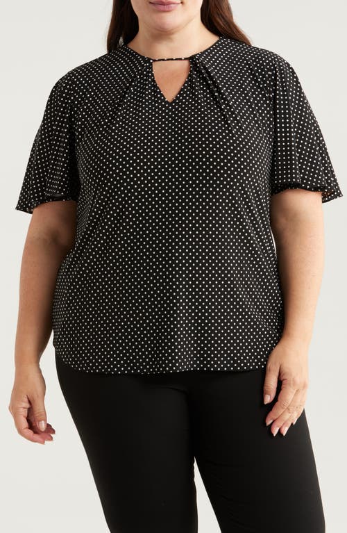 Shop Anne Klein Polka Dot Pleat Neck Top In Anne Black/anne White