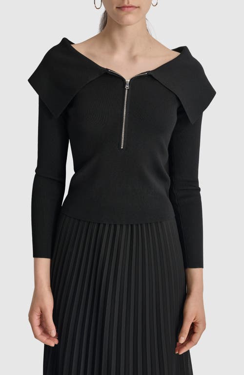 Shop Dkny Exaggerated Collar Half Zip Sweater In Black